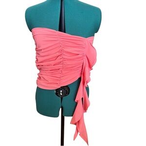 Místress Rocks Coral Ruffled Strapless Cropped Top